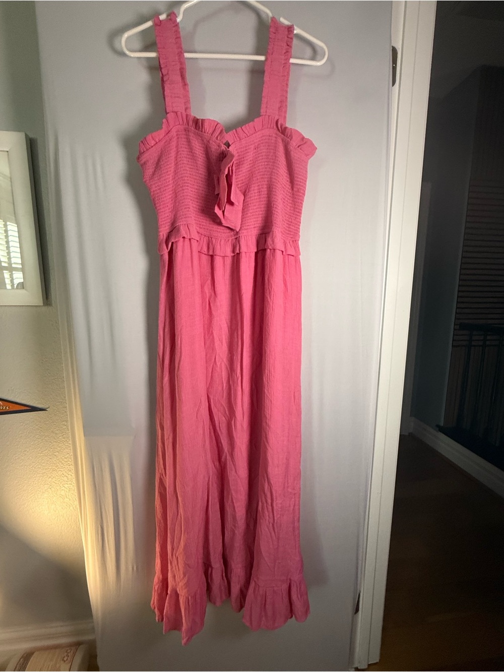 The River Pink Smocked Ruffle Maxi Dress Size Large - Picture 2 of 4